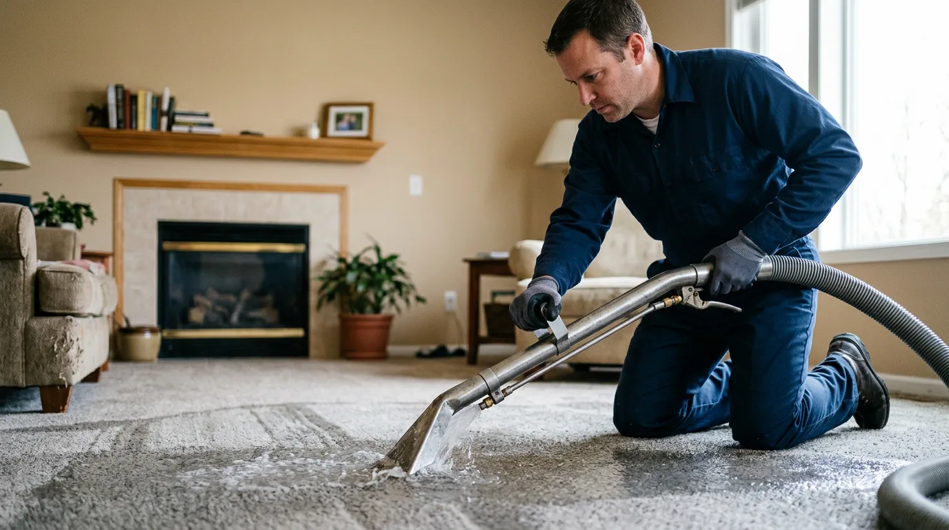 Water damage restoration technician working near Low Moor, IA